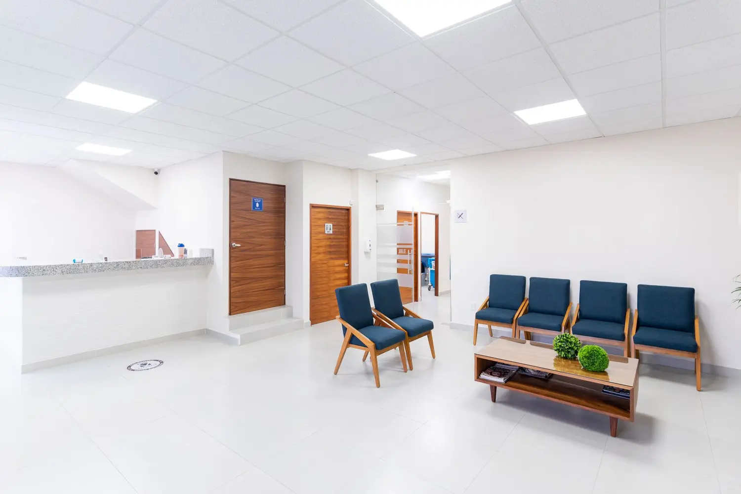 The bright, welcoming reception and waiting area at Riverside Family Practice.